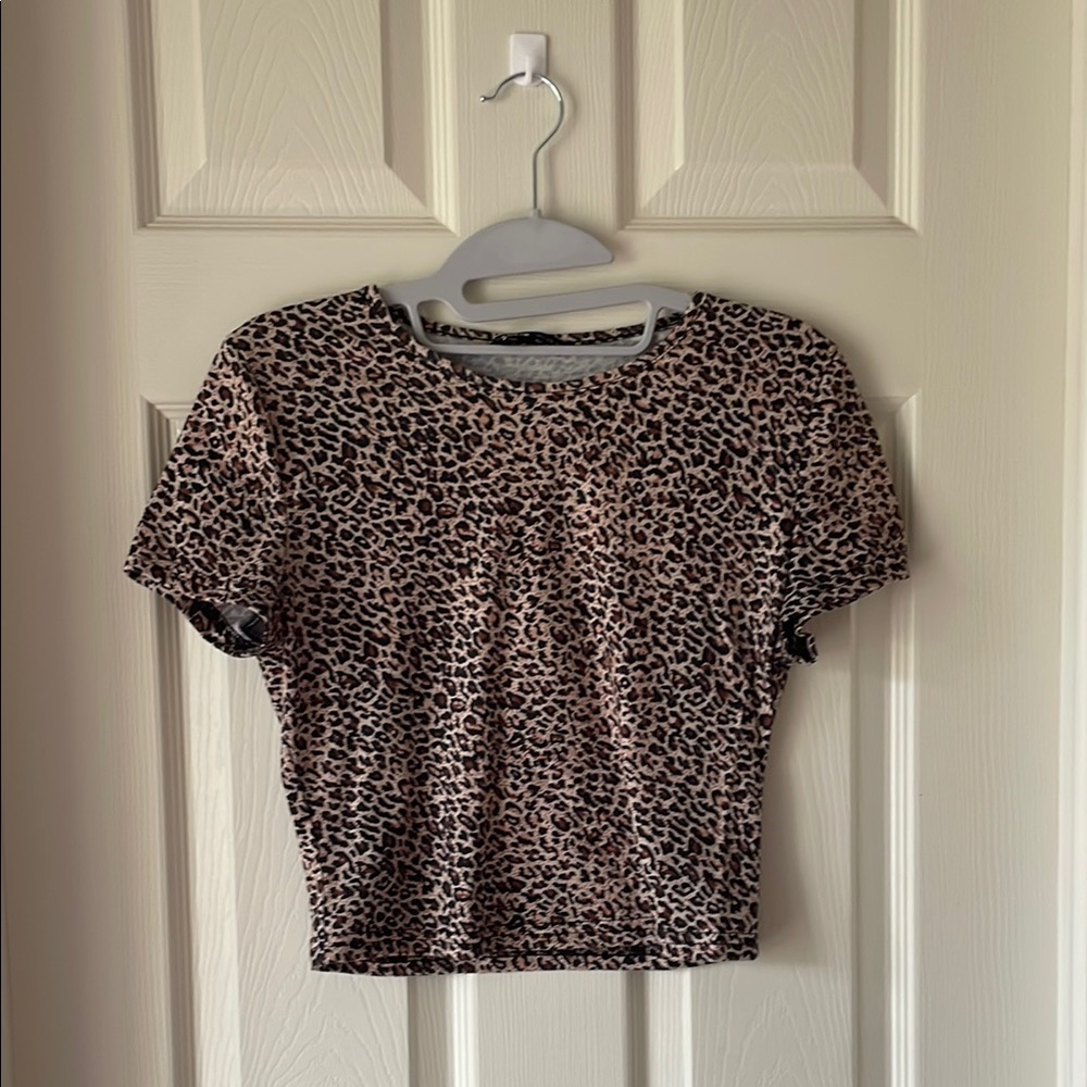 SHEIN Brown and Black Cropped Fitted T-Shirt